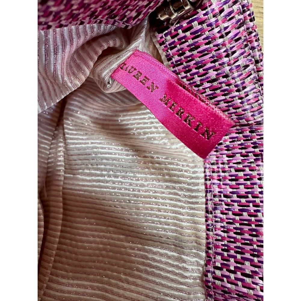 Lauren Merkin Pink Plaid Woven Clutch Pleated Evening Bag Designer Preppy 11" - Picture 12 of 12